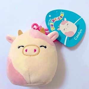 NWT Squishmallows Pink Caedyn Cow 3” Clip On.